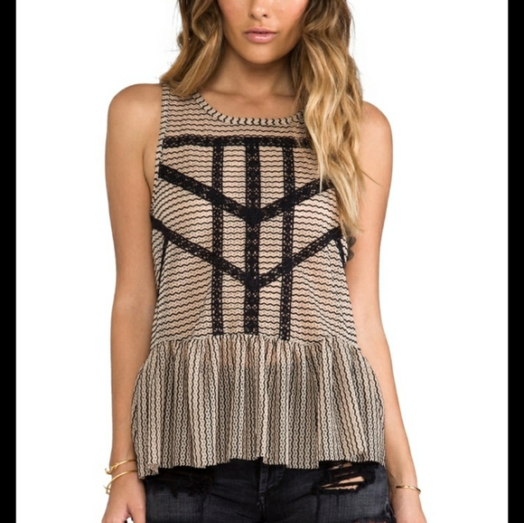 Free People Lace and Stripe Peplum Top - Picture 5 of 5